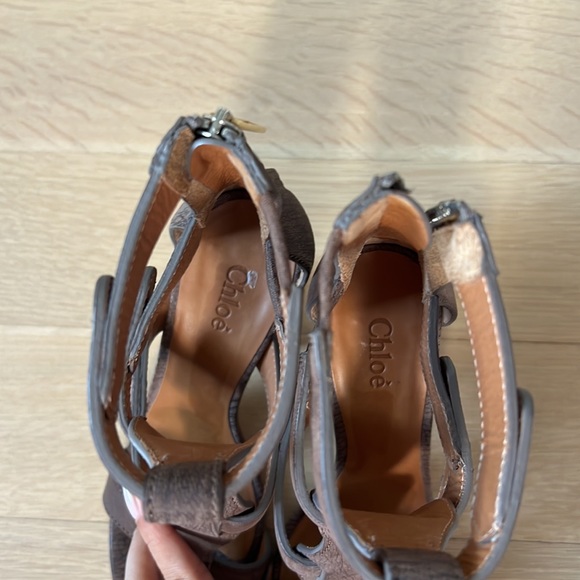 Chloe Gladiator Suede Leather Heeled Sandals Mauve IT 37.5 / US 7.5 - Picture 4 of 10
